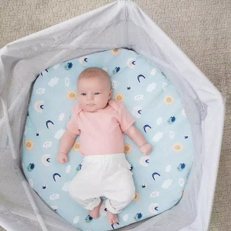 Centro attività portatile per neonati: telaio in metallo, capacità 6,8 kg, pieghevole per trasporto e conservazione