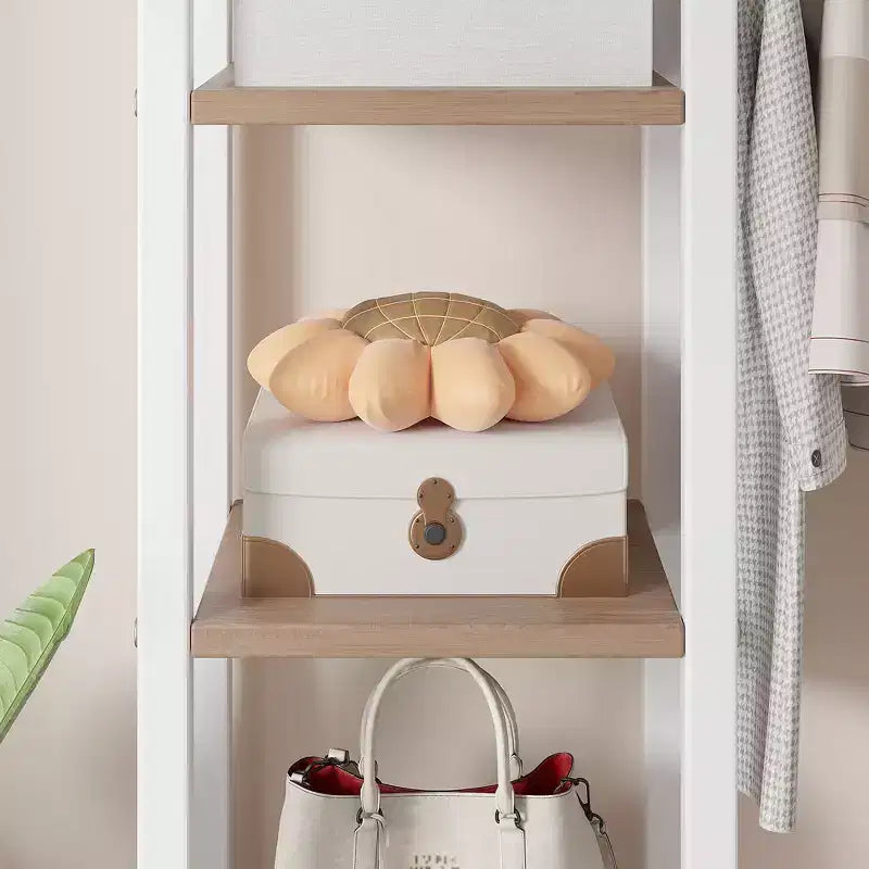 Appendiabiti aperto, guardaroba autoportante resistente con 5 ripiani e asta appendiabiti per piccoli spazi, rovere/bianco