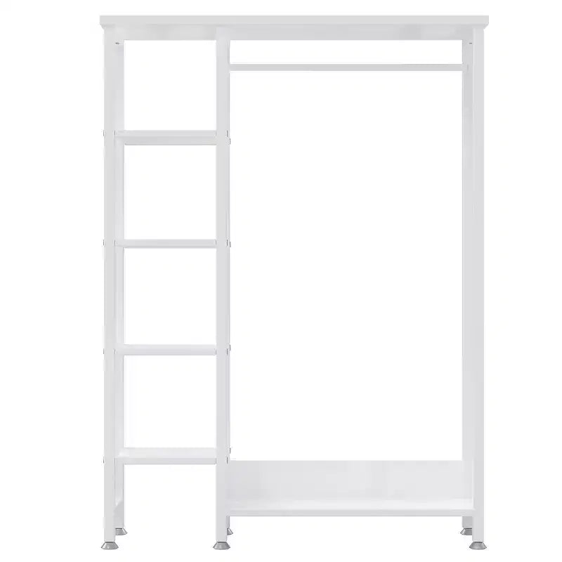 Appendiabiti aperto, guardaroba autoportante resistente con 5 ripiani e asta appendiabiti per piccoli spazi, rovere/bianco