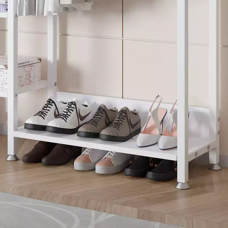 Appendiabiti aperto, guardaroba autoportante resistente con 5 ripiani e asta appendiabiti per piccoli spazi, rovere/bianco