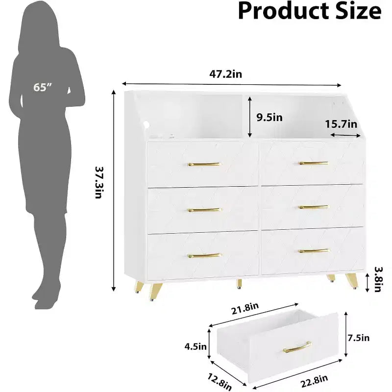 Cassettiera moderna a 6 cassetti con luci a LED per armadio, porta TV, soggiorno, ingresso