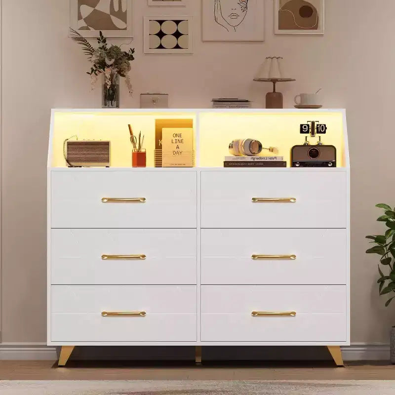 Cassettiera moderna a 6 cassetti con luci a LED per armadio, porta TV, soggiorno, ingresso