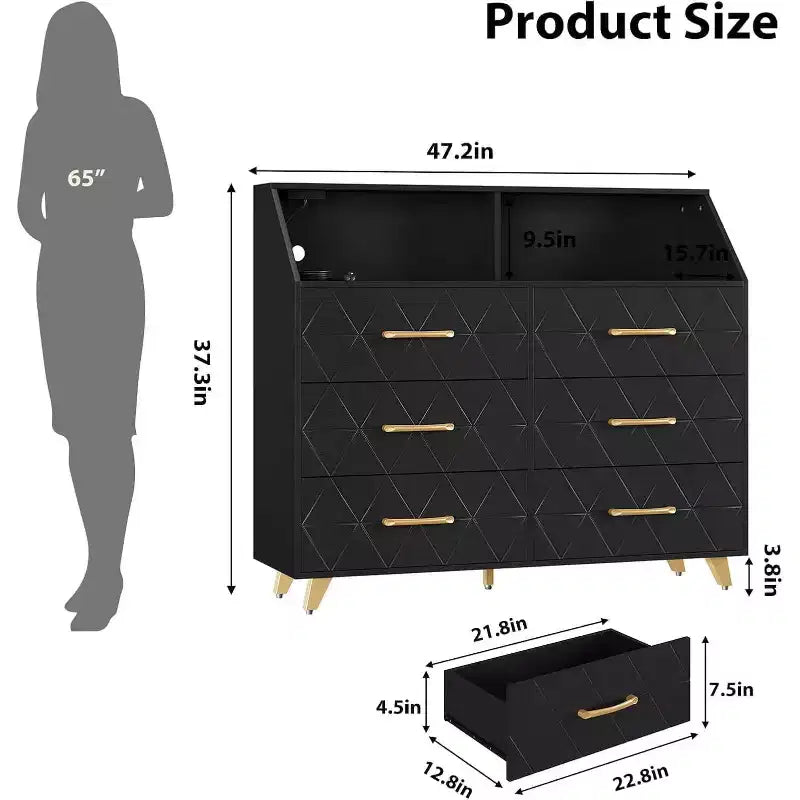 Cassettiera moderna a 6 cassetti con luci a LED per armadio, porta TV, soggiorno, ingresso
