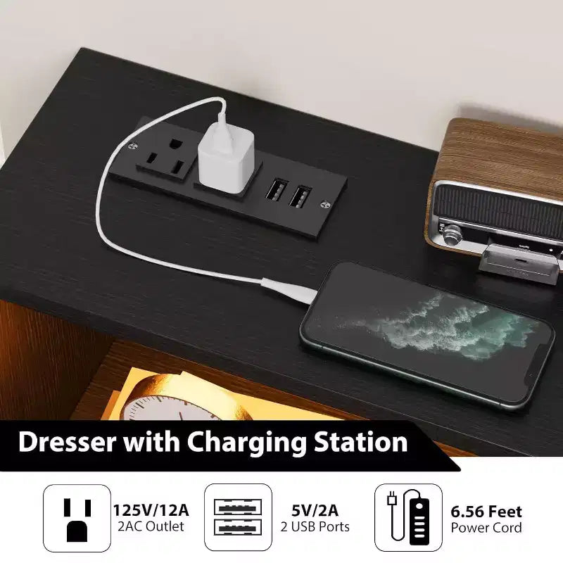 Cassettiera moderna a 6 cassetti con luci a LED per armadio, porta TV, soggiorno, ingresso