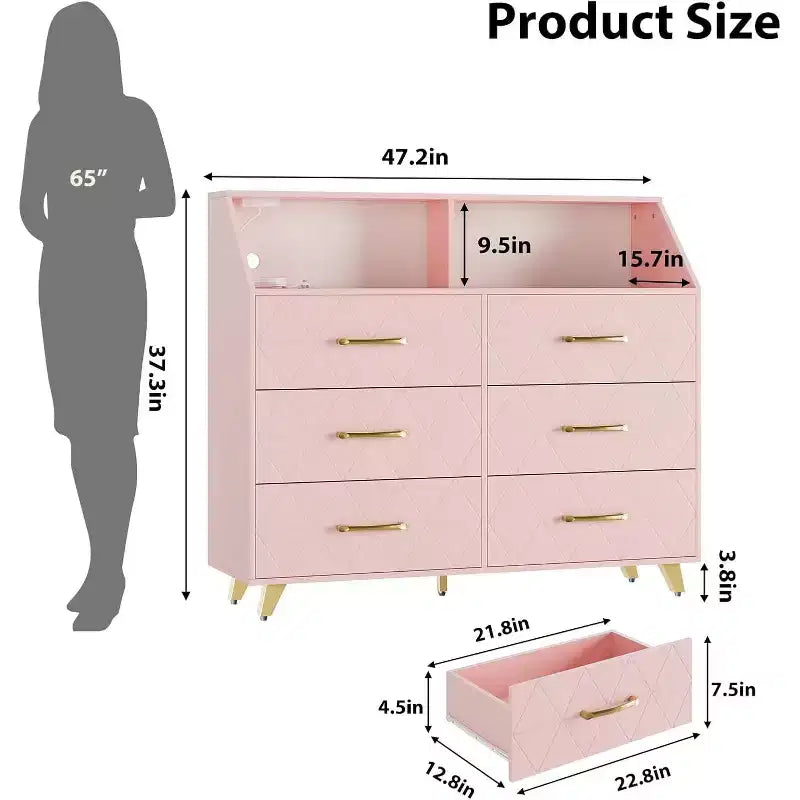 Cassettiera moderna a 6 cassetti con luci a LED per armadio, porta TV, soggiorno, ingresso