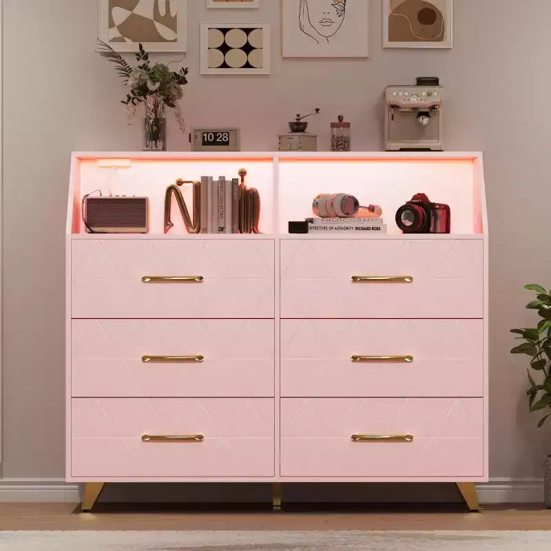 Cassettiera moderna a 6 cassetti con luci a LED per armadio, porta TV, soggiorno, ingresso
