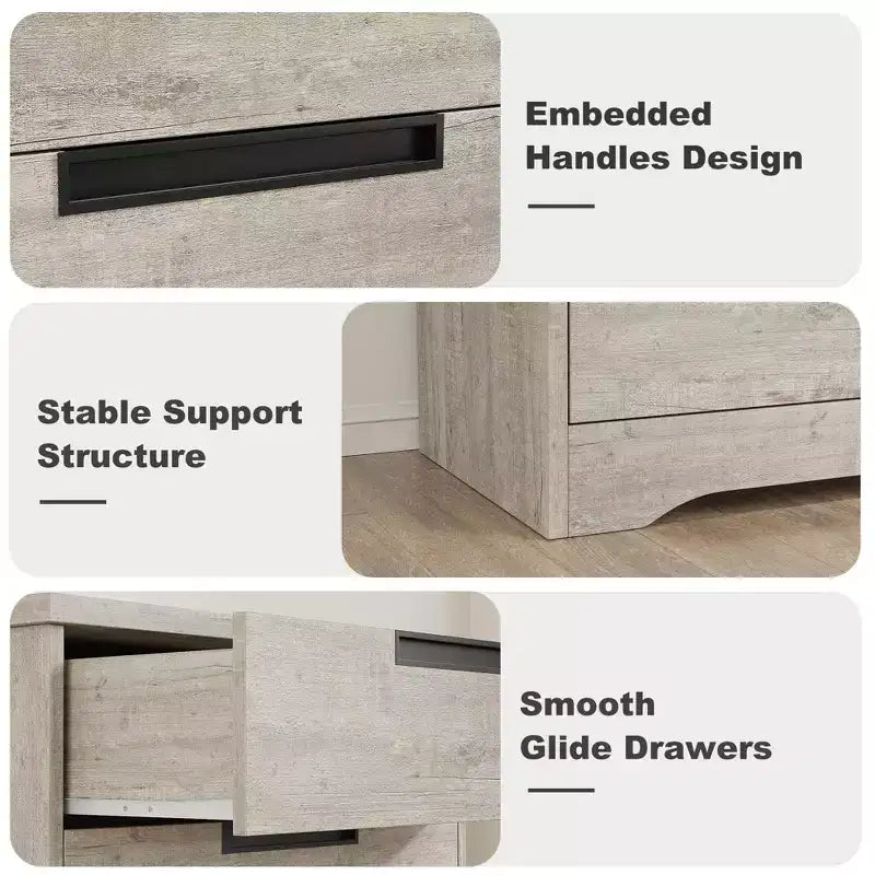 Cassettiera a 5 cassetti per camera da letto, Comò grigio con maniglie incorporate, Organizzatore cassettiera in legno per soggiorno, cameretta, corridoio e ingresso