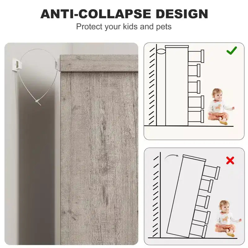 Cassettiera a 5 cassetti per camera da letto, Comò grigio con maniglie incorporate, Organizzatore cassettiera in legno per soggiorno, cameretta, corridoio e ingresso