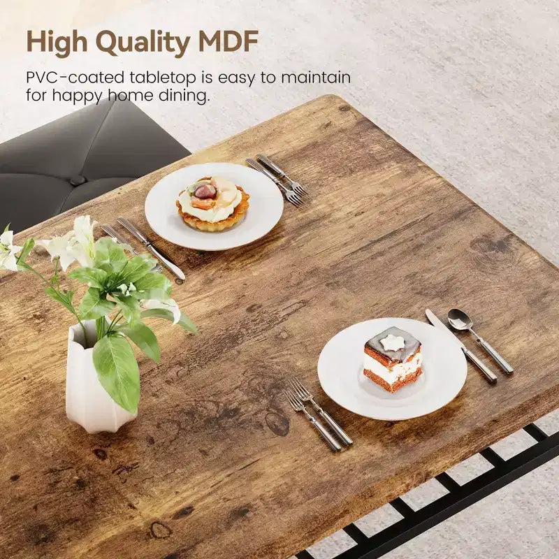 Set da Pranzo per 4 con Piano in MDF e Struttura in Metallo, Tavolo da Cucina con Panca Imbottita e Sgabelli Quadrati, Set da Pranzo Compatto con Contenitore.