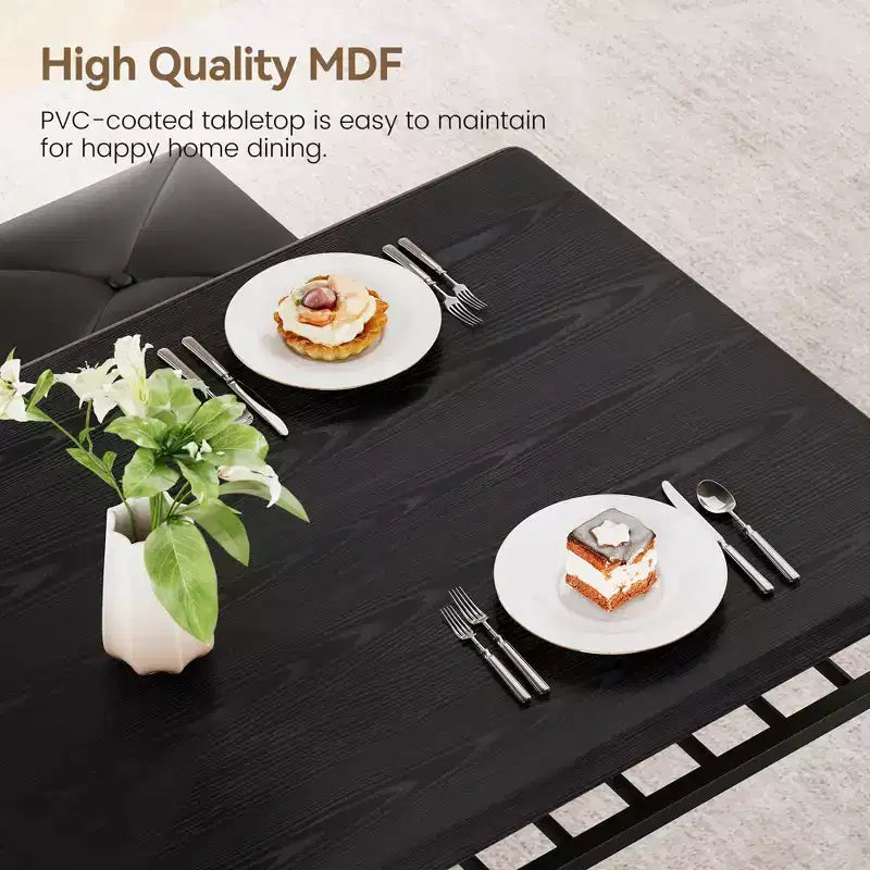 Set da Pranzo per 4 con Piano in MDF e Struttura in Metallo, Tavolo da Cucina con Panca Imbottita e Sgabelli Quadrati, Set da Pranzo Compatto con Contenitore.