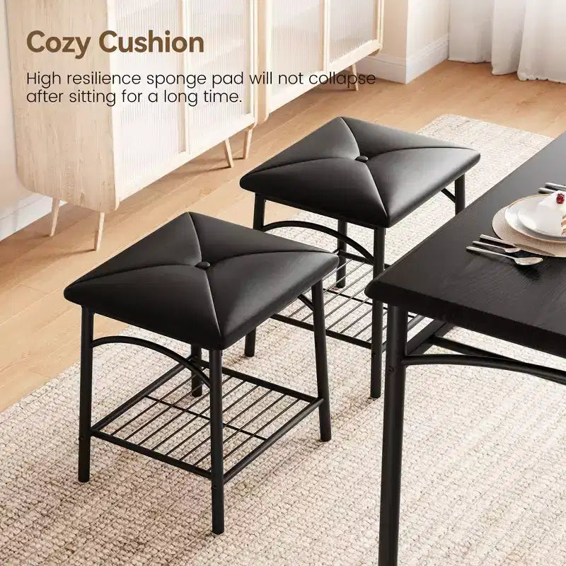 Set da Pranzo per 4 con Piano in MDF e Struttura in Metallo, Tavolo da Cucina con Panca Imbottita e Sgabelli Quadrati, Set da Pranzo Compatto con Contenitore.