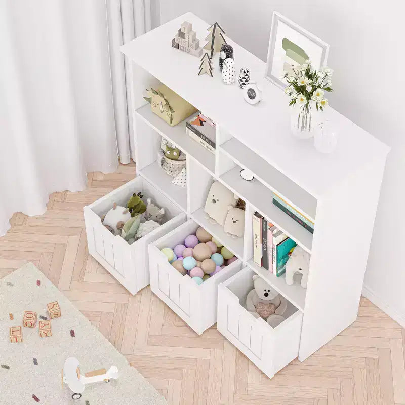 Mobile Contenitore Porta Giocattoli con Cassetti, Scaffale Giocattoli per Bambini Libreria Scaffale da Terra, Grande Libreria Aperta per Sala Giochi, Camera da Letto, Asilo Nido