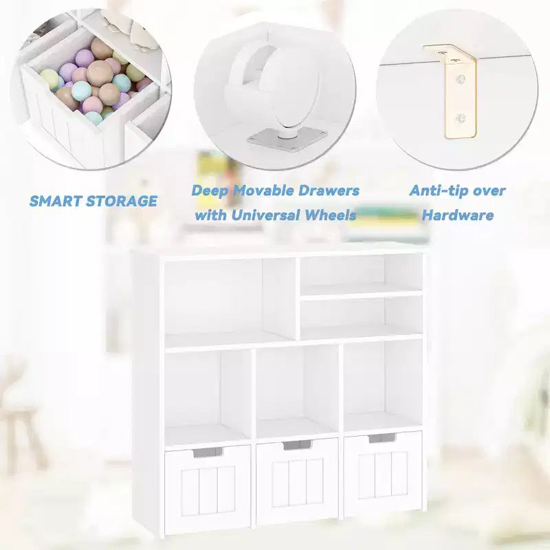 Mobile Contenitore Porta Giocattoli con Cassetti, Scaffale Giocattoli per Bambini Libreria Scaffale da Terra, Grande Libreria Aperta per Sala Giochi, Camera da Letto, Asilo Nido