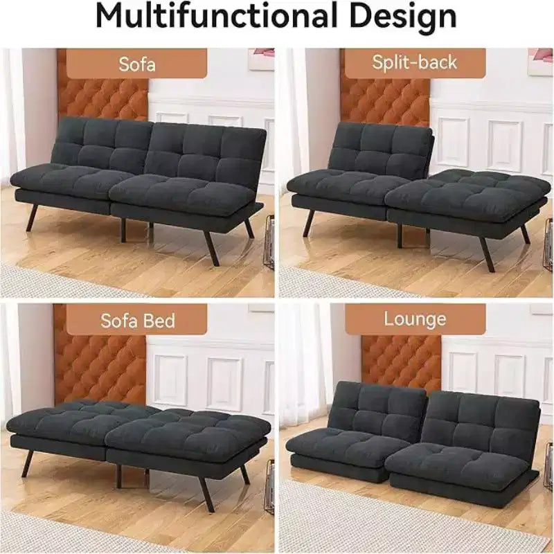 Divano futon da 68" con schienale regolabile e design pieghevole, divano letto convertibile per piccoli spazi, soggiorno, appartamento, ufficio
