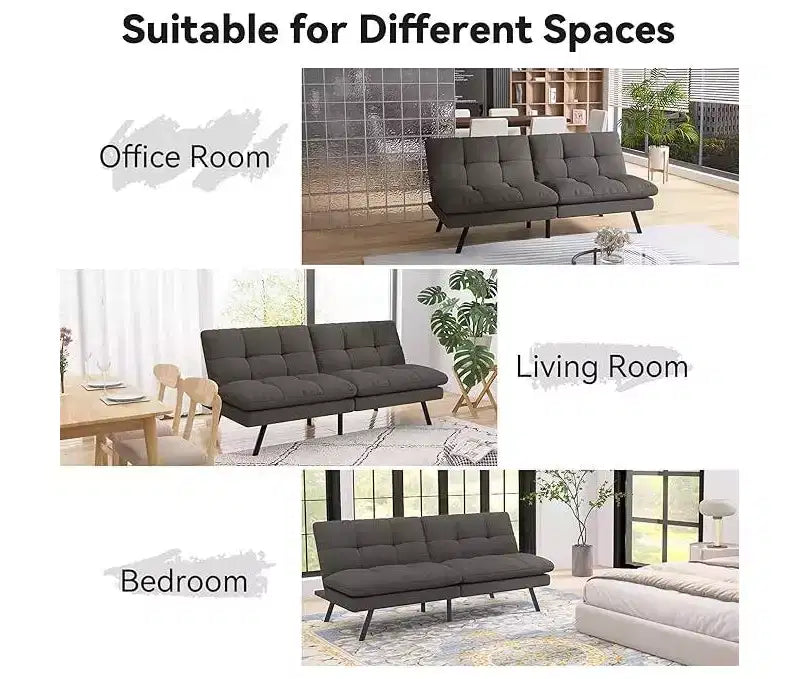 Divano futon da 68" con schienale regolabile e design pieghevole, divano letto convertibile per piccoli spazi, soggiorno, appartamento, ufficio