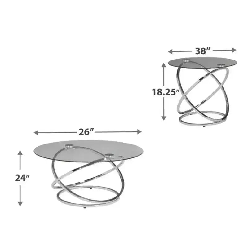 Tavolino da Caffè e Tavolini d'Appoggio (Set da 3 Pezzi) | Piani Rotondi in Vetro con Basi a Spirale in Acciaio Cromato