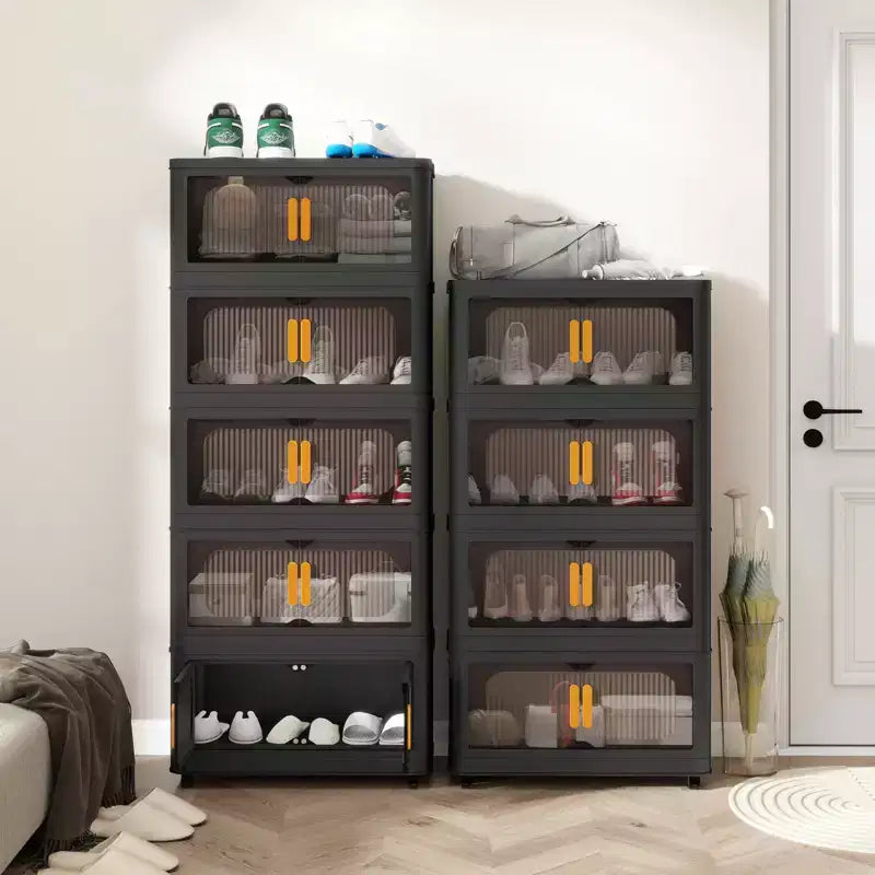 MAYEERTY 24 Lato Largo 5 Livelli Armadio Pieghevole in Plastica con Anta Magnetica e Ruote per Soggiorno Nero
