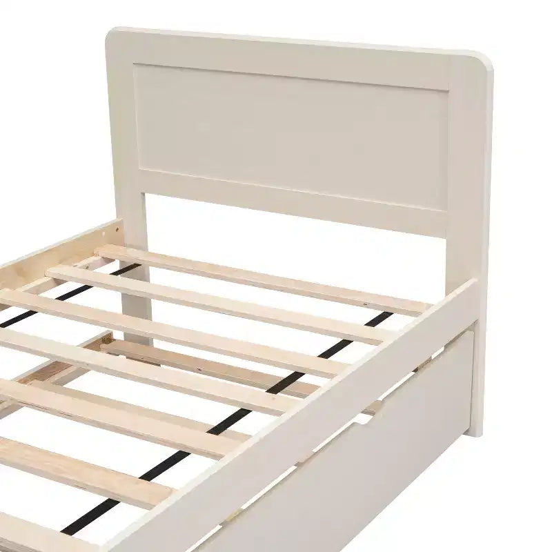 Struttura letto a piattaforma moderna Okak Twin con rotelle estraibili e 2 cassetti portaoggetti, in legno robusto, silenziosa, non richiede molle, facile da montare