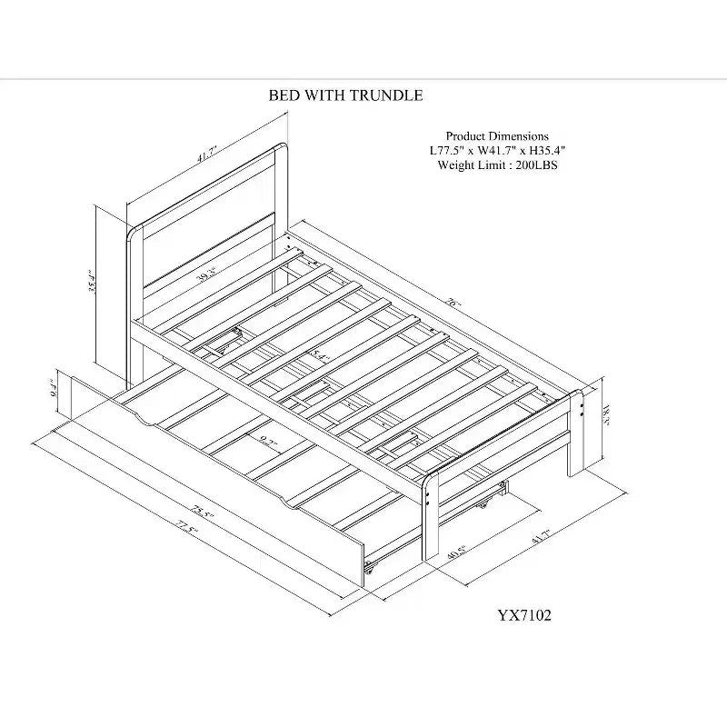 Struttura letto a piattaforma moderna Okak Twin con rotelle estraibili e 2 cassetti portaoggetti, in legno robusto, silenziosa, non richiede molle, facile da montare