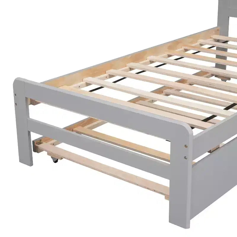 Struttura letto a piattaforma moderna Okak Twin con rotelle estraibili e 2 cassetti portaoggetti, in legno robusto, silenziosa, non richiede molle, facile da montare
