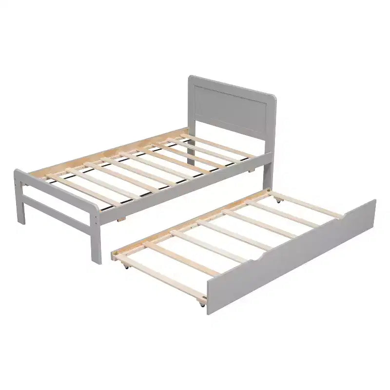 Struttura letto a piattaforma moderna Okak Twin con rotelle estraibili e 2 cassetti portaoggetti, in legno robusto, silenziosa, non richiede molle, facile da montare