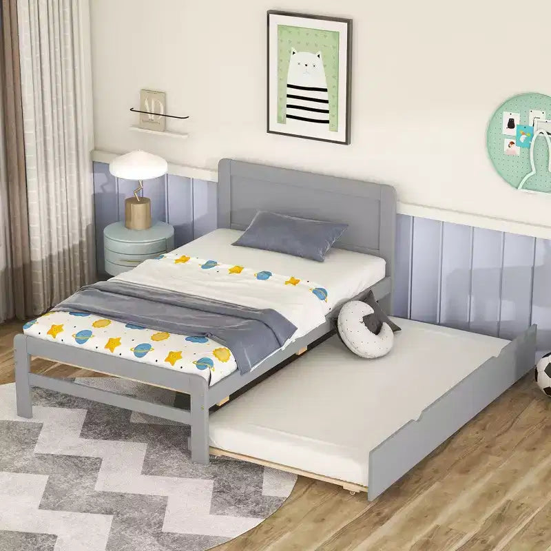 Struttura letto a piattaforma moderna Okak Twin con rotelle estraibili e 2 cassetti portaoggetti, in legno robusto, silenziosa, non richiede molle, facile da montare