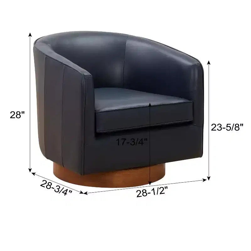 Poltrona girevole a 360° Okak in pelle pieno fiore con morbido cuscino, poltrona a barilotto con base in legno per soggiorno, ufficio, camera da letto
