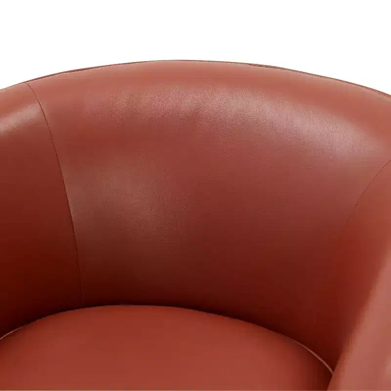 Poltrona girevole a 360° Okak in pelle pieno fiore con morbido cuscino, poltrona a barilotto con base in legno per soggiorno, ufficio, camera da letto