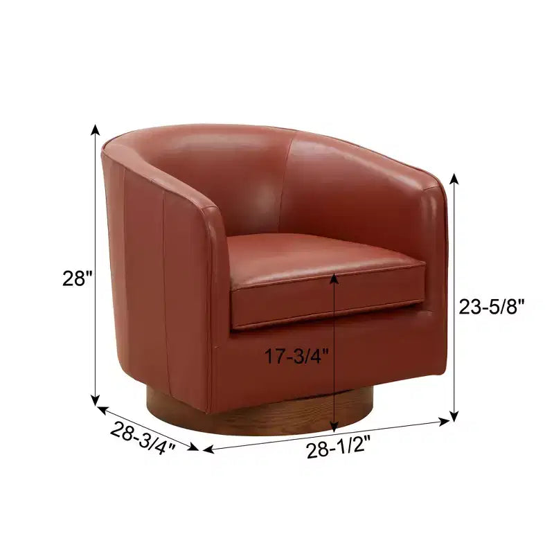Poltrona girevole a 360° Okak in pelle pieno fiore con morbido cuscino, poltrona a barilotto con base in legno per soggiorno, ufficio, camera da letto
