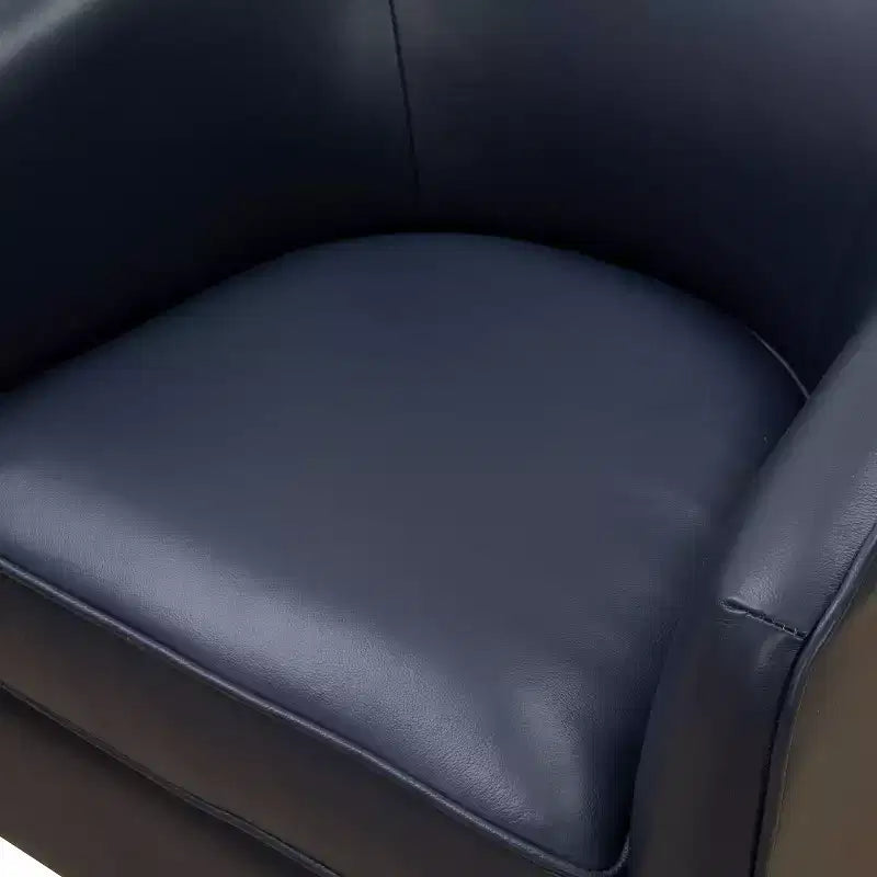 Poltrona girevole a 360° Okak in pelle pieno fiore con morbido cuscino, poltrona a barilotto con base in legno per soggiorno, ufficio, camera da letto