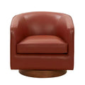 Poltrona girevole a 360° Okak in pelle pieno fiore con morbido cuscino, poltrona a barilotto con base in legno per soggiorno, ufficio, camera da letto