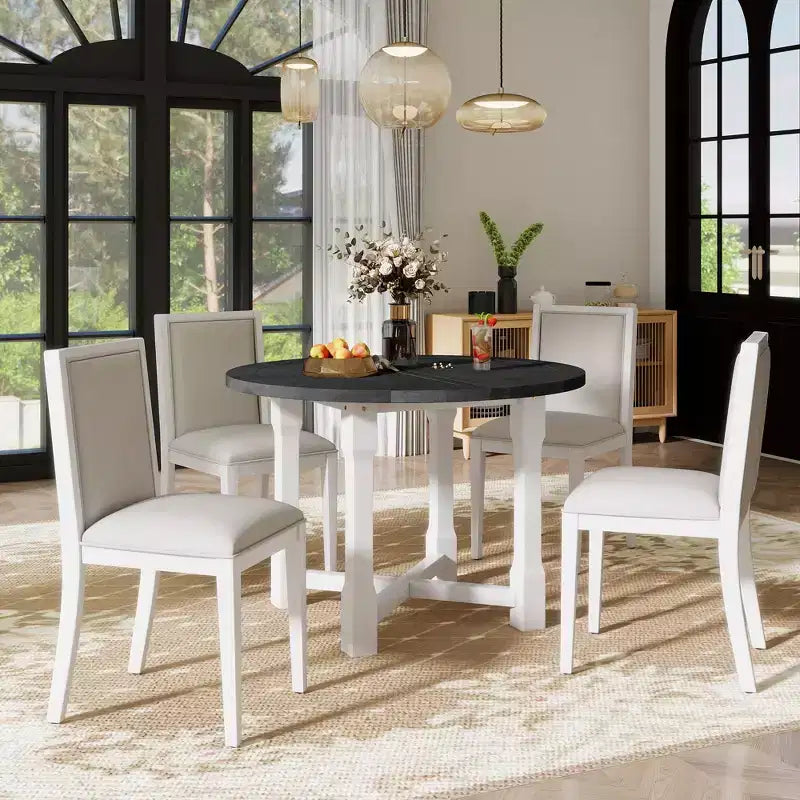 Tavolo da cucina in stile rustico Merax con prolunga rimovibile e sedie imbottite