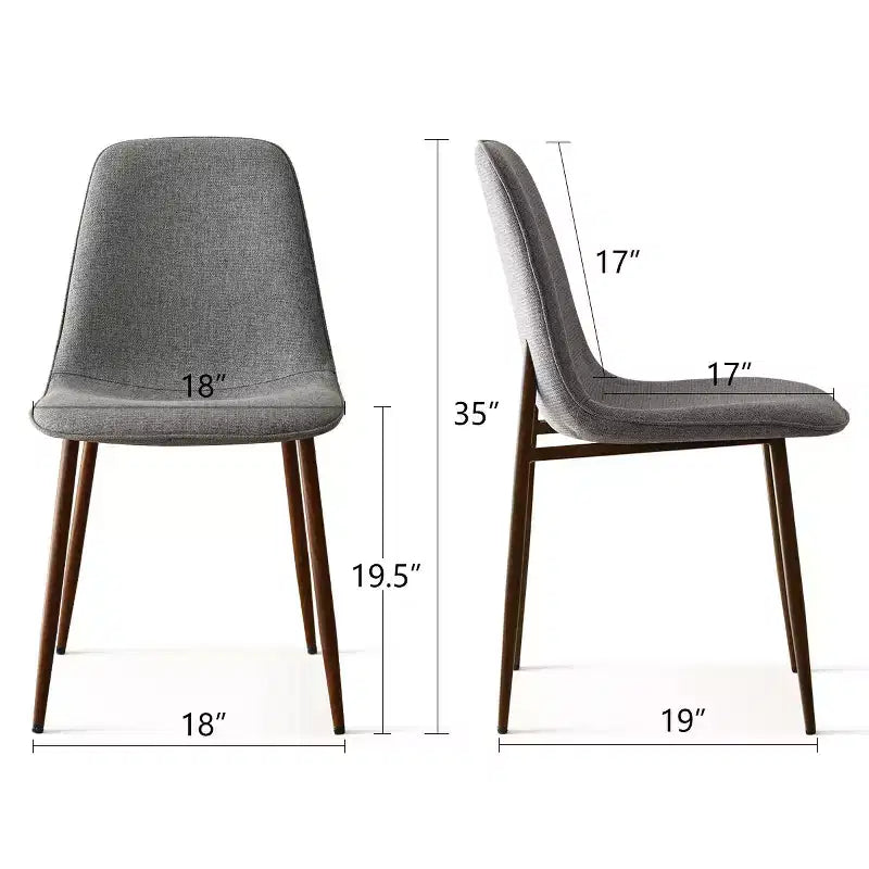 Sedie moderne da pranzo imbottite, sedie accentate senza braccioli in tessuto con schienale curvo e gambe in metallo color noce per sala da pranzo