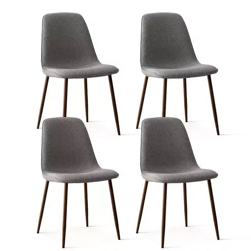 Sedie moderne da pranzo imbottite, sedie accentate senza braccioli in tessuto con schienale curvo e gambe in metallo color noce per sala da pranzo