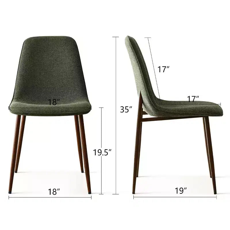 Sedie moderne da pranzo imbottite, sedie accentate senza braccioli in tessuto con schienale curvo e gambe in metallo color noce per sala da pranzo