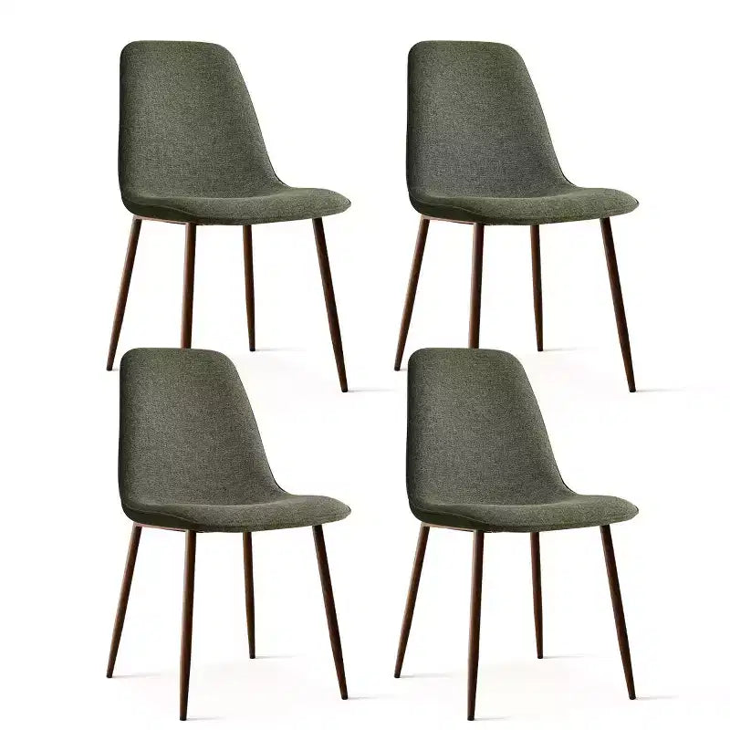 Sedie moderne da pranzo imbottite, sedie accentate senza braccioli in tessuto con schienale curvo e gambe in metallo color noce per sala da pranzo