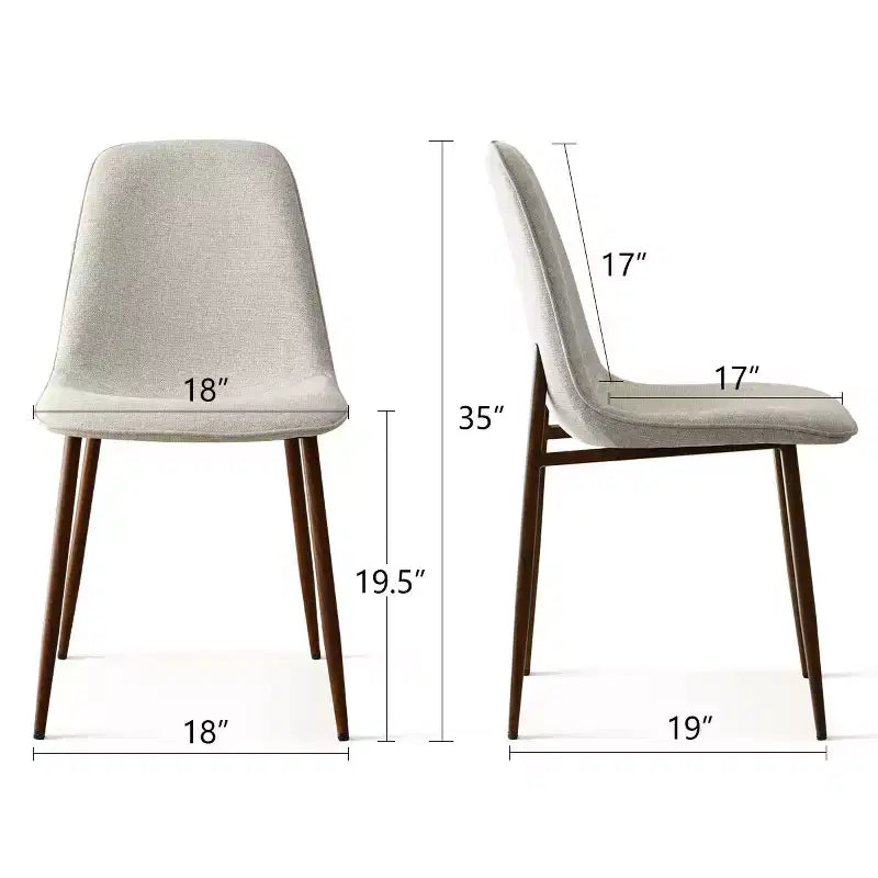 Sedie moderne da pranzo imbottite, sedie accentate senza braccioli in tessuto con schienale curvo e gambe in metallo color noce per sala da pranzo