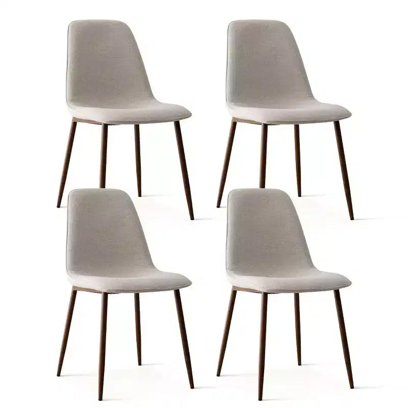 Sedie moderne da pranzo imbottite, sedie accentate senza braccioli in tessuto con schienale curvo e gambe in metallo color noce per sala da pranzo