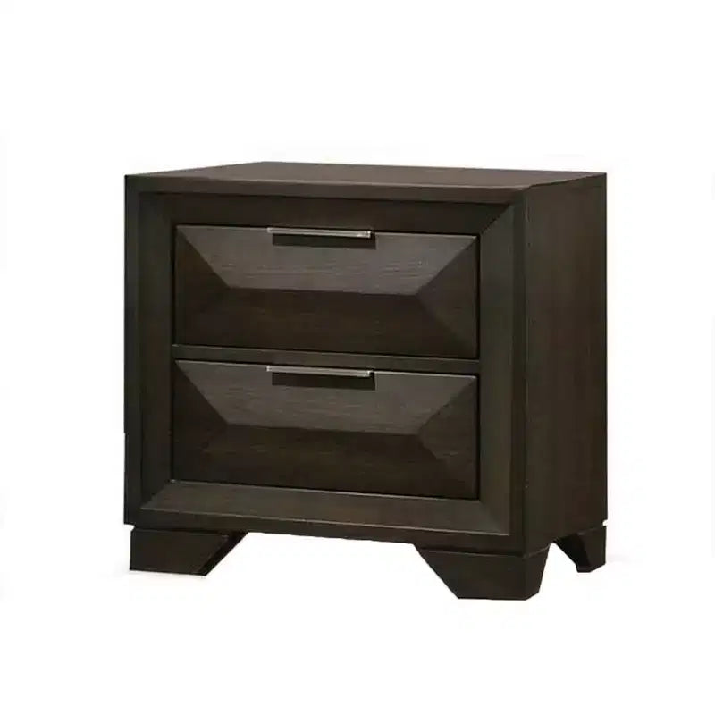 Comodino, 2 Cassetti Smussati, Maniglie in Nichel, Legno Marrone Espresso