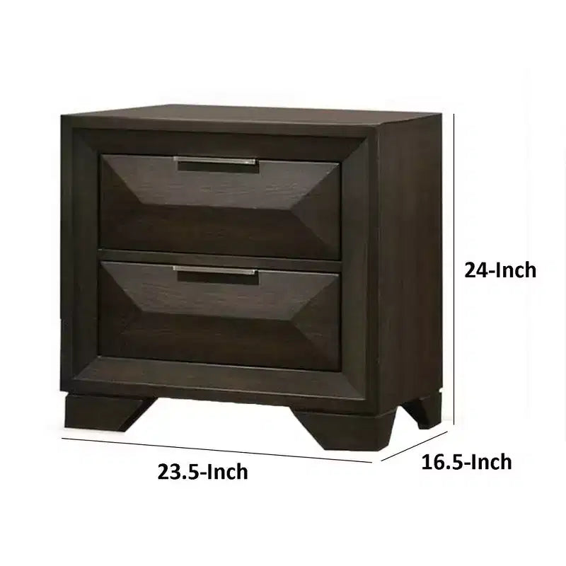 Comodino, 2 Cassetti Smussati, Maniglie in Nichel, Legno Marrone Espresso