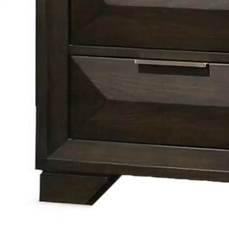 Comodino, 2 Cassetti Smussati, Maniglie in Nichel, Legno Marrone Espresso