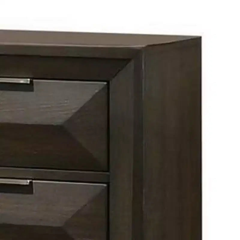 Comodino, 2 Cassetti Smussati, Maniglie in Nichel, Legno Marrone Espresso