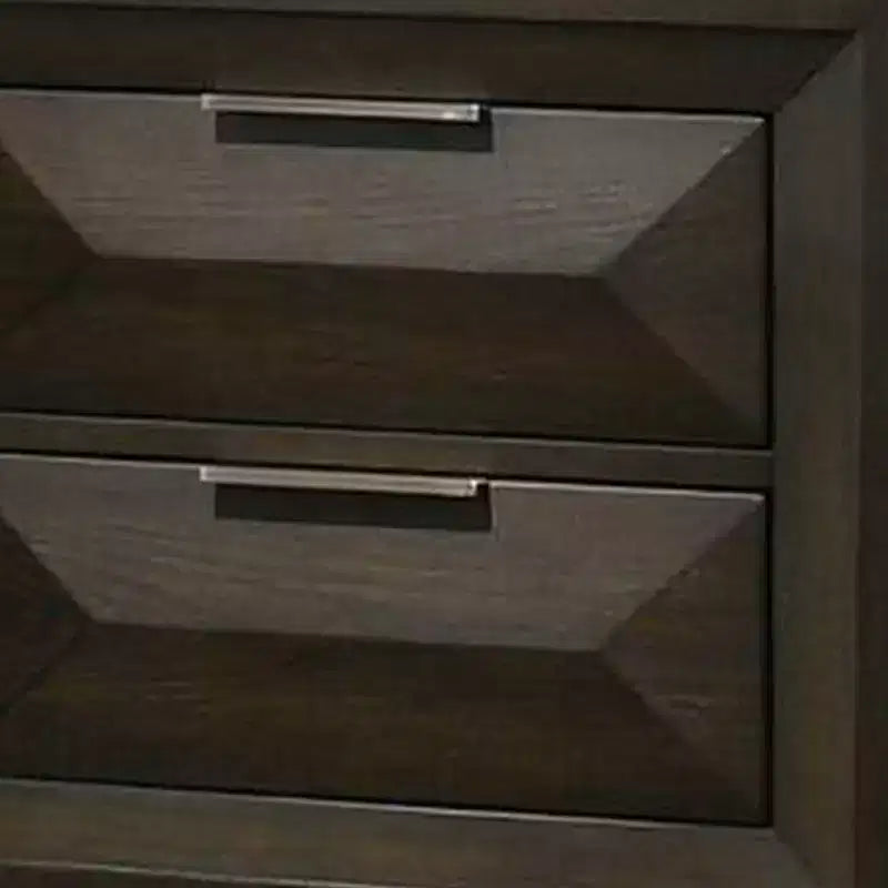 Comodino, 2 Cassetti Smussati, Maniglie in Nichel, Legno Marrone Espresso