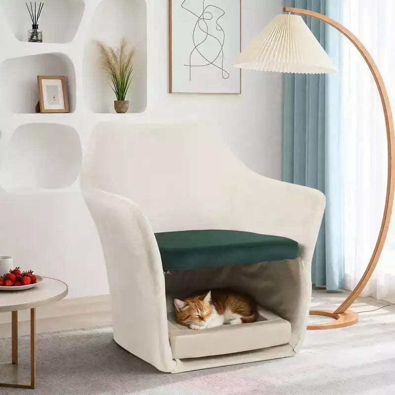 Poltrona d'accento con spazio per animali domestici, poltrona lounge moderna 2 in 1, poltrona a barilotto imbottita con base rimovibile per soggiorno ufficio