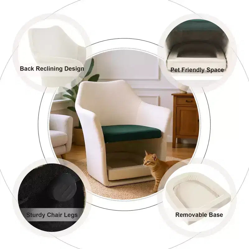 Poltrona d'accento con spazio per animali domestici, poltrona lounge moderna 2 in 1, poltrona a barilotto imbottita con base rimovibile per soggiorno ufficio