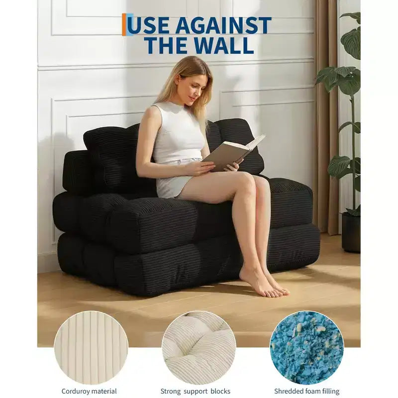 Letto da pavimento pieghevole per gli ospiti, comoda poltrona singola da terra, lettino convertibile portatile con cuscino e supporto per la schiena per soggiorno e camera da letto