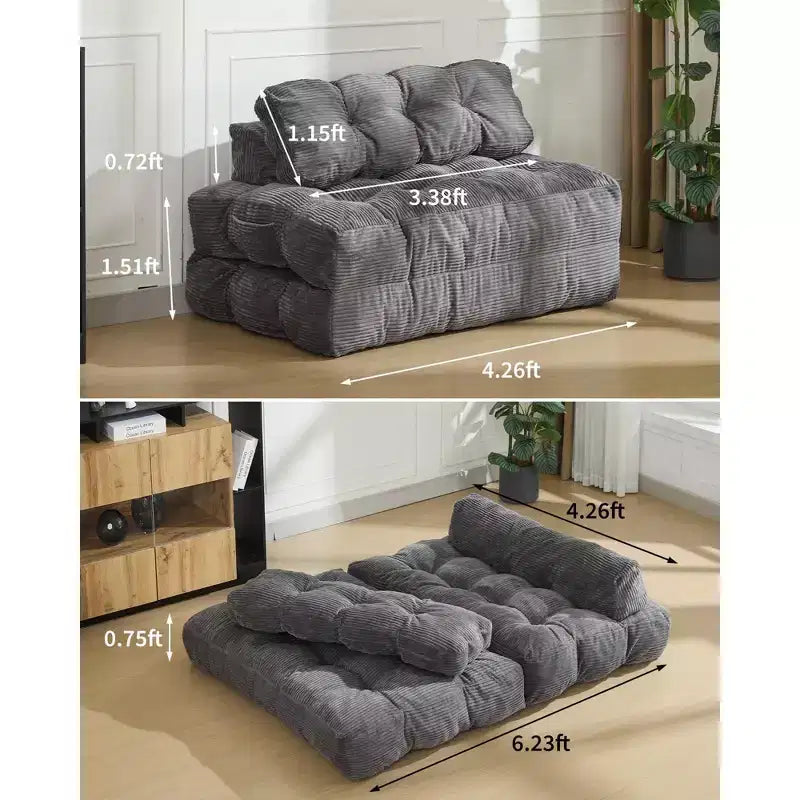 Letto da pavimento pieghevole per gli ospiti, comoda poltrona singola da terra, lettino convertibile portatile con cuscino e supporto per la schiena per soggiorno e camera da letto