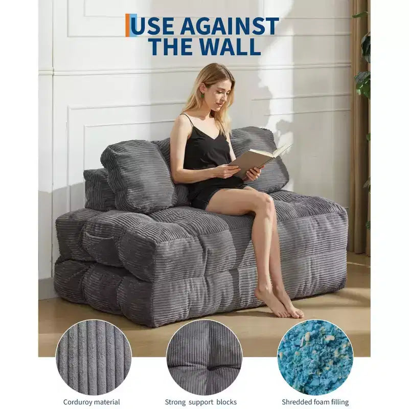 Letto da pavimento pieghevole per gli ospiti, comoda poltrona singola da terra, lettino convertibile portatile con cuscino e supporto per la schiena per soggiorno e camera da letto