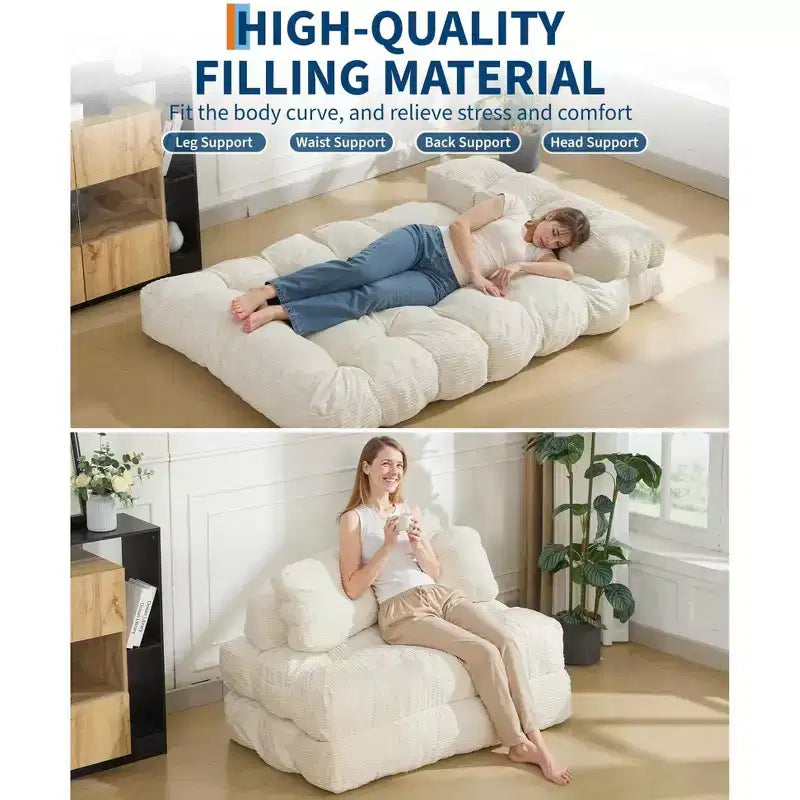 Letto da pavimento pieghevole per gli ospiti, comoda poltrona singola da terra, lettino convertibile portatile con cuscino e supporto per la schiena per soggiorno e camera da letto