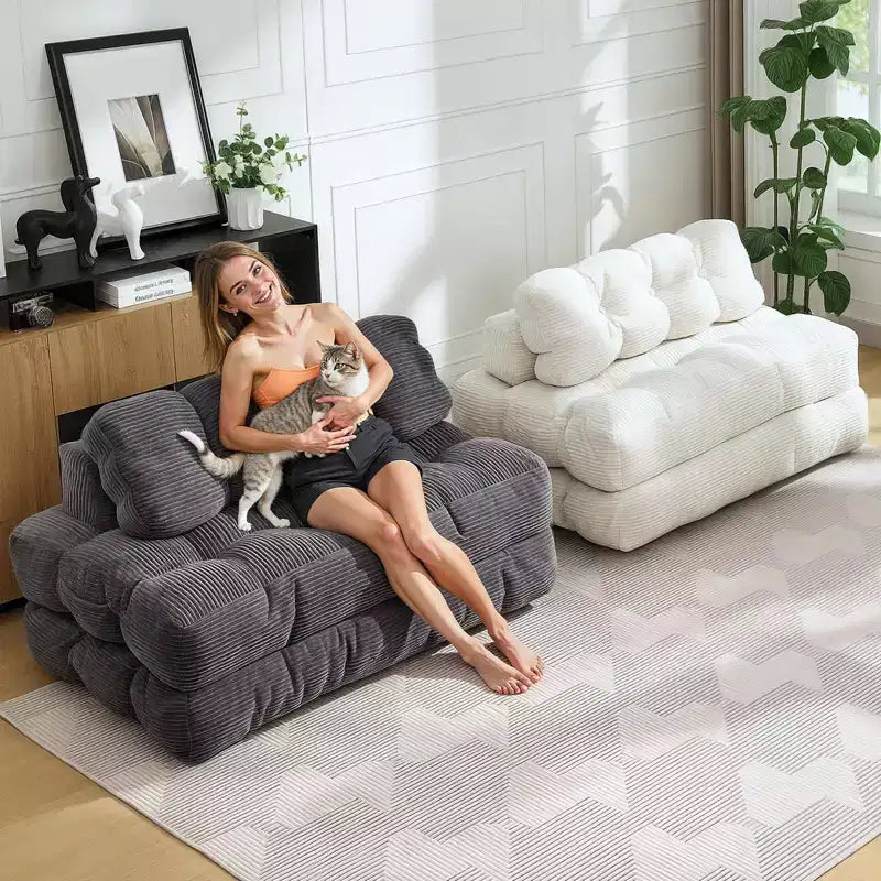 Letto da pavimento pieghevole per gli ospiti, comoda poltrona singola da terra, lettino convertibile portatile con cuscino e supporto per la schiena per soggiorno e camera da letto